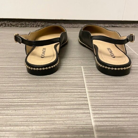 Coach Vae Leather Skimmer Studded Slingback Flats Black Pointed Toe Size 7 - Picture 5 of 16